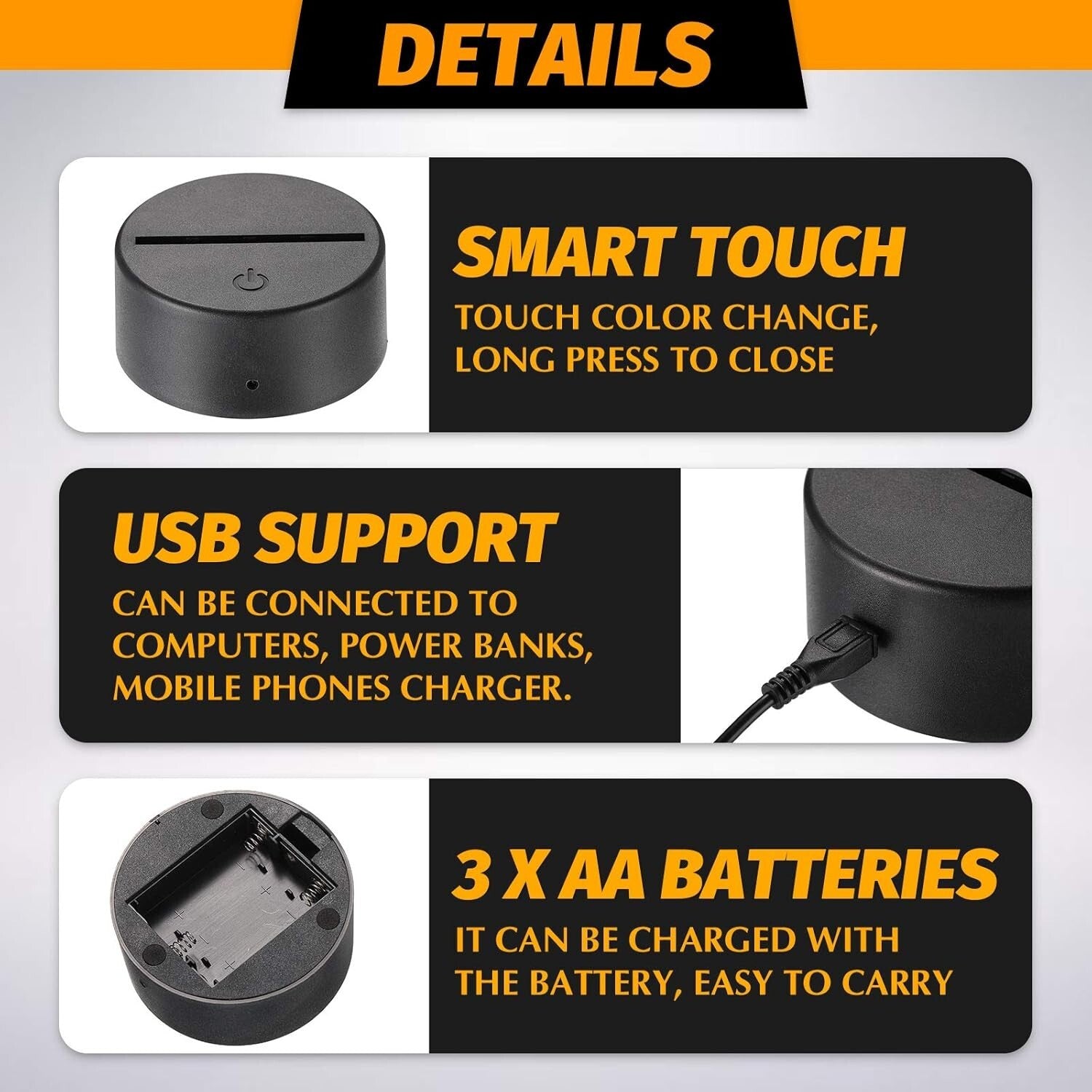 Energy Efficient 3D LED Display Bases - 12 Pack with Remote Control & USB Power