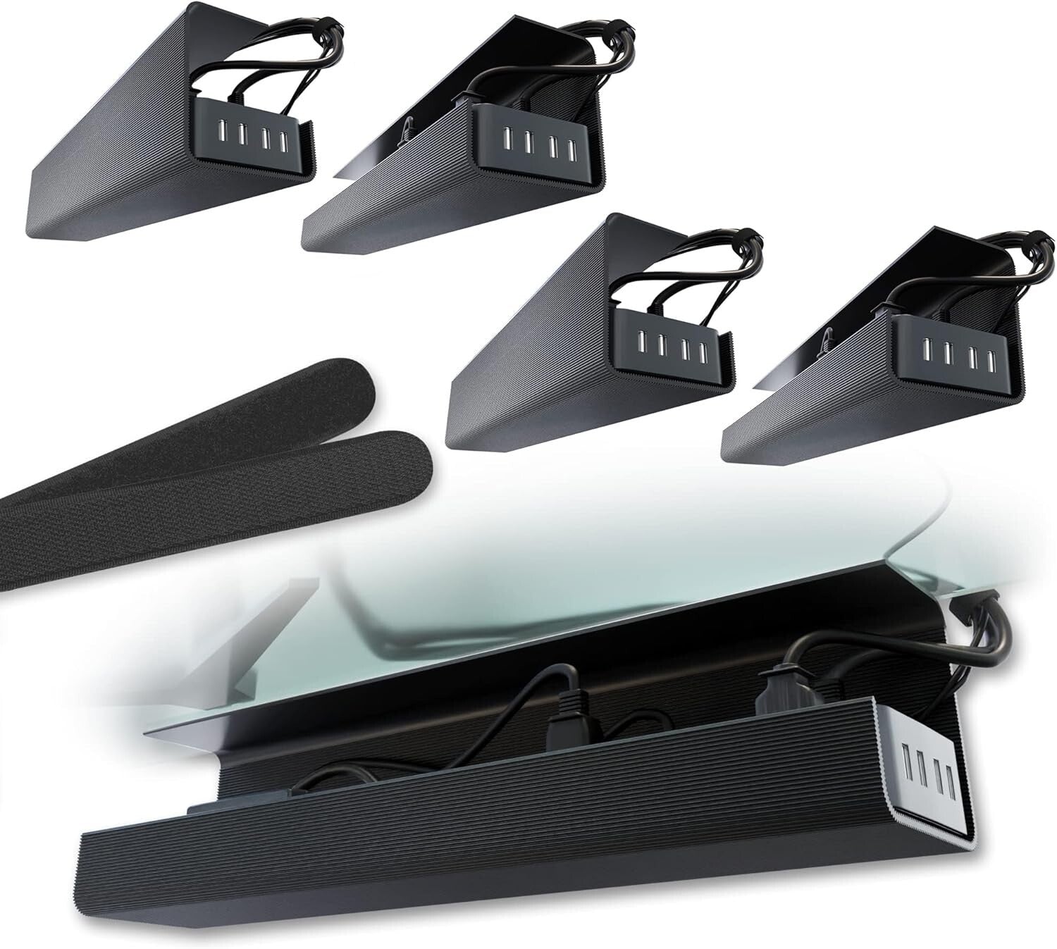 Compact and Sturdy No-Drill Cable Organizer - Black Trays for Clean Workspaces