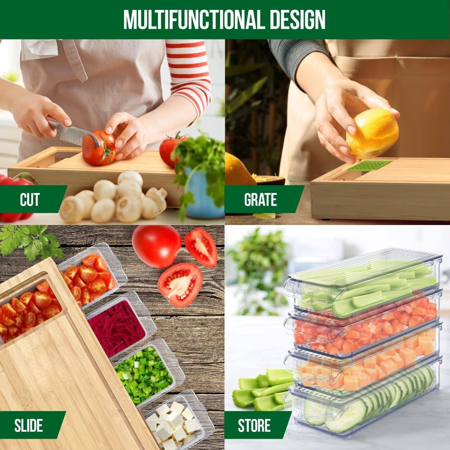 Space-Saving Bamboo Cutting Board & Drawer Set - Perfect for Hosting and Gifting