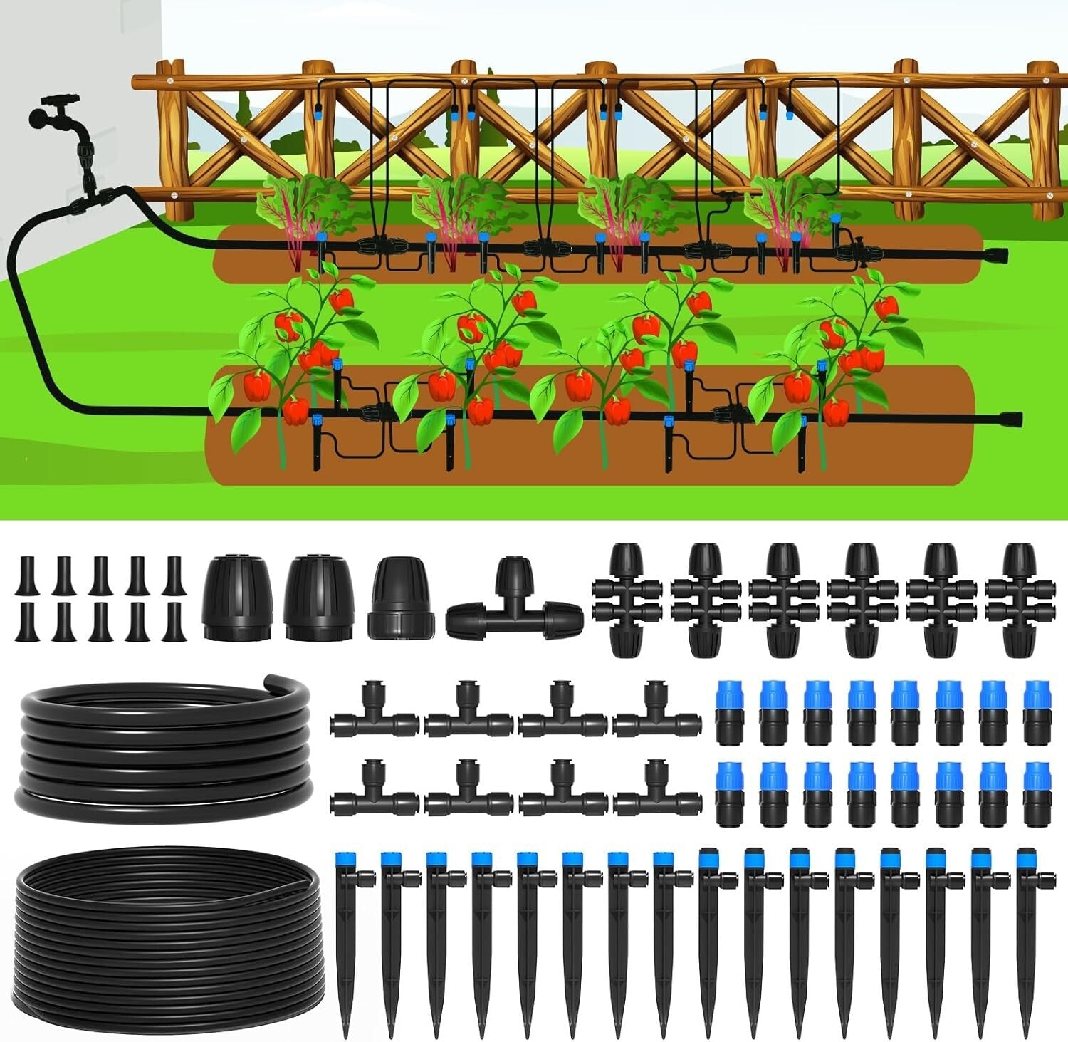 Efficient 230FT Garden Drip Irrigation Kit with Adjustable Emitters & Sprinklers