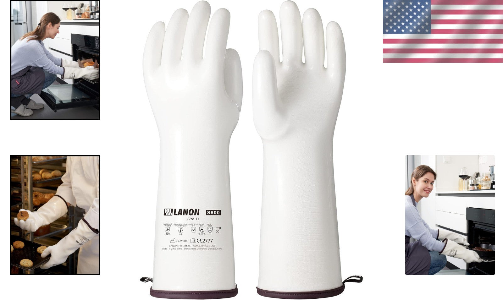 Extra Long 15" Silicone Oven Gloves with CoralAir Liner - Food Grade Safety