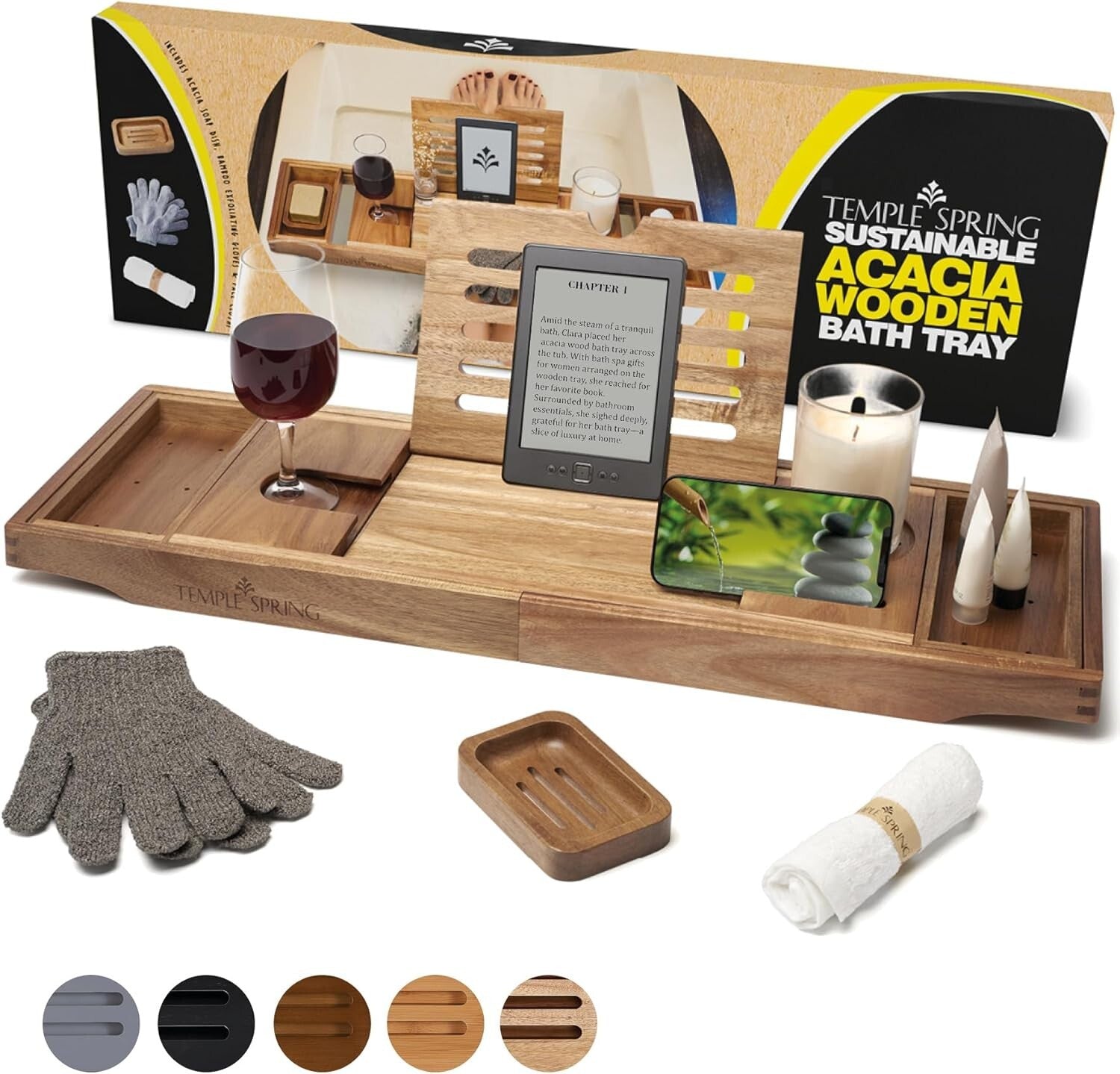 Elegant Wooden Bath Tray for Tub - Adjustable Acacia Spa Caddy & Accessories