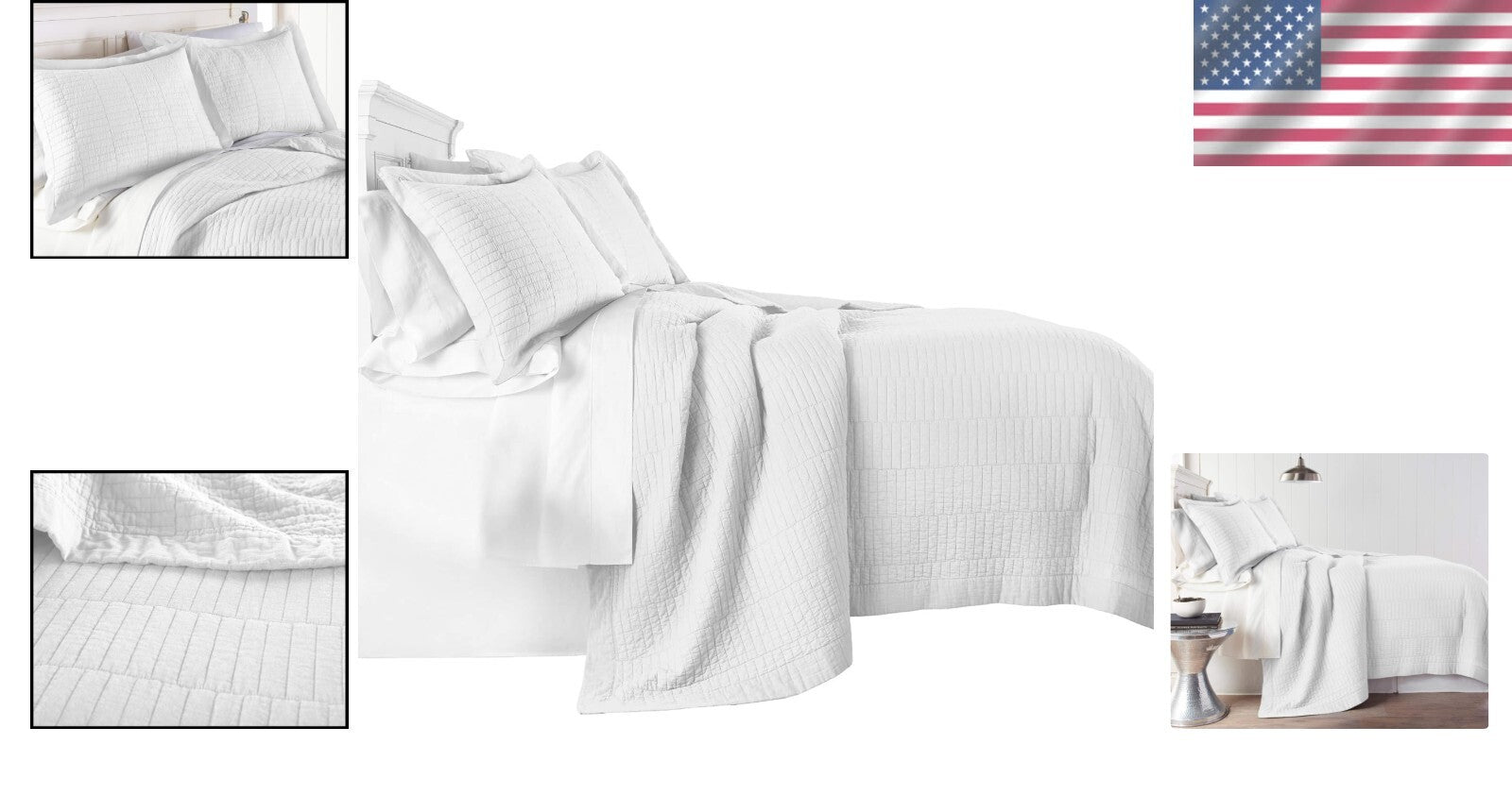 Elegant 3-Piece White Quilt Set Queen - Pre-Washed Cotton with Stitched Pattern