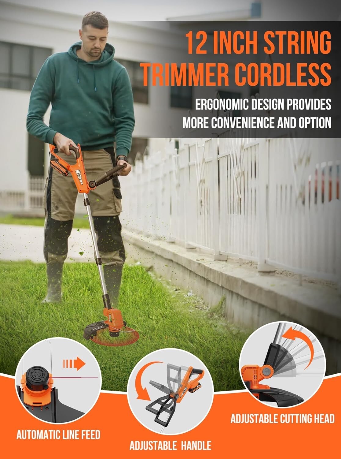 20V Cordless String Trimmer & Edger with Auto Line Feed for Effortless Lawn Care