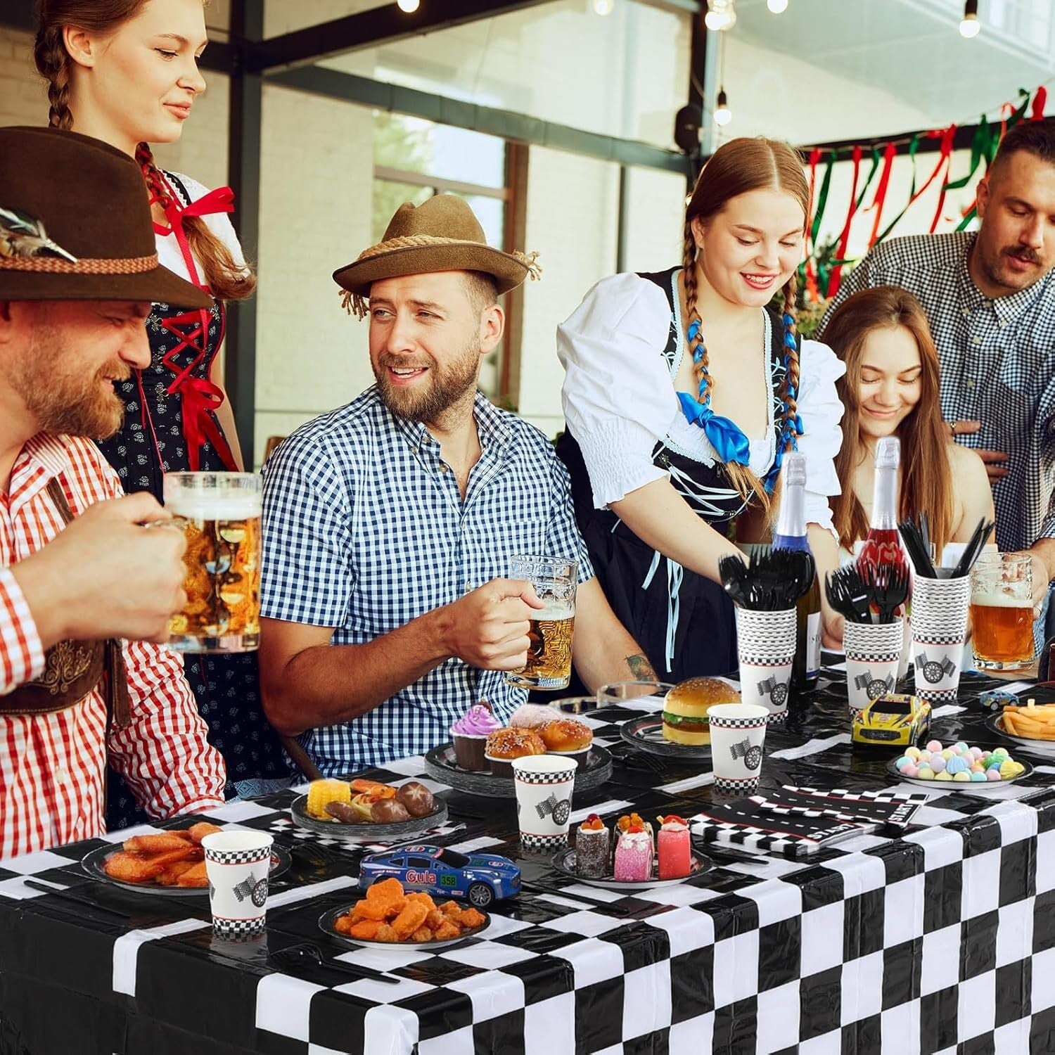 Stylish Race Car Birthday Decorations - Disposable Plates, Cups, and Cutlery Set