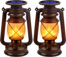 Load image into Gallery viewer, 2-Pack Solar Lanterns: Vintage Outdoor Hanging Lights with Flickering Flame