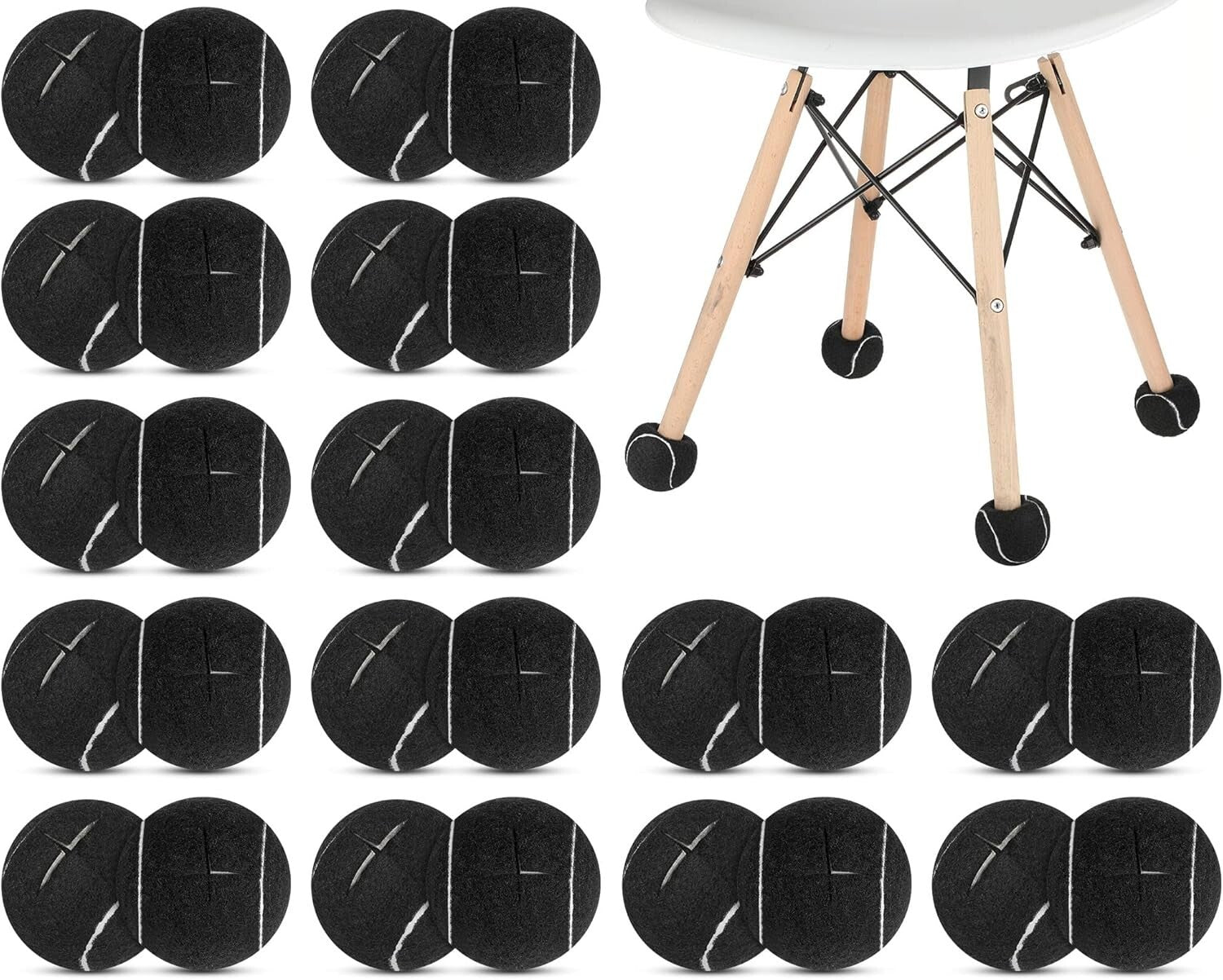 40 Pcs Precut Rubber Tennis Balls for Furniture & Floor Protection - Black