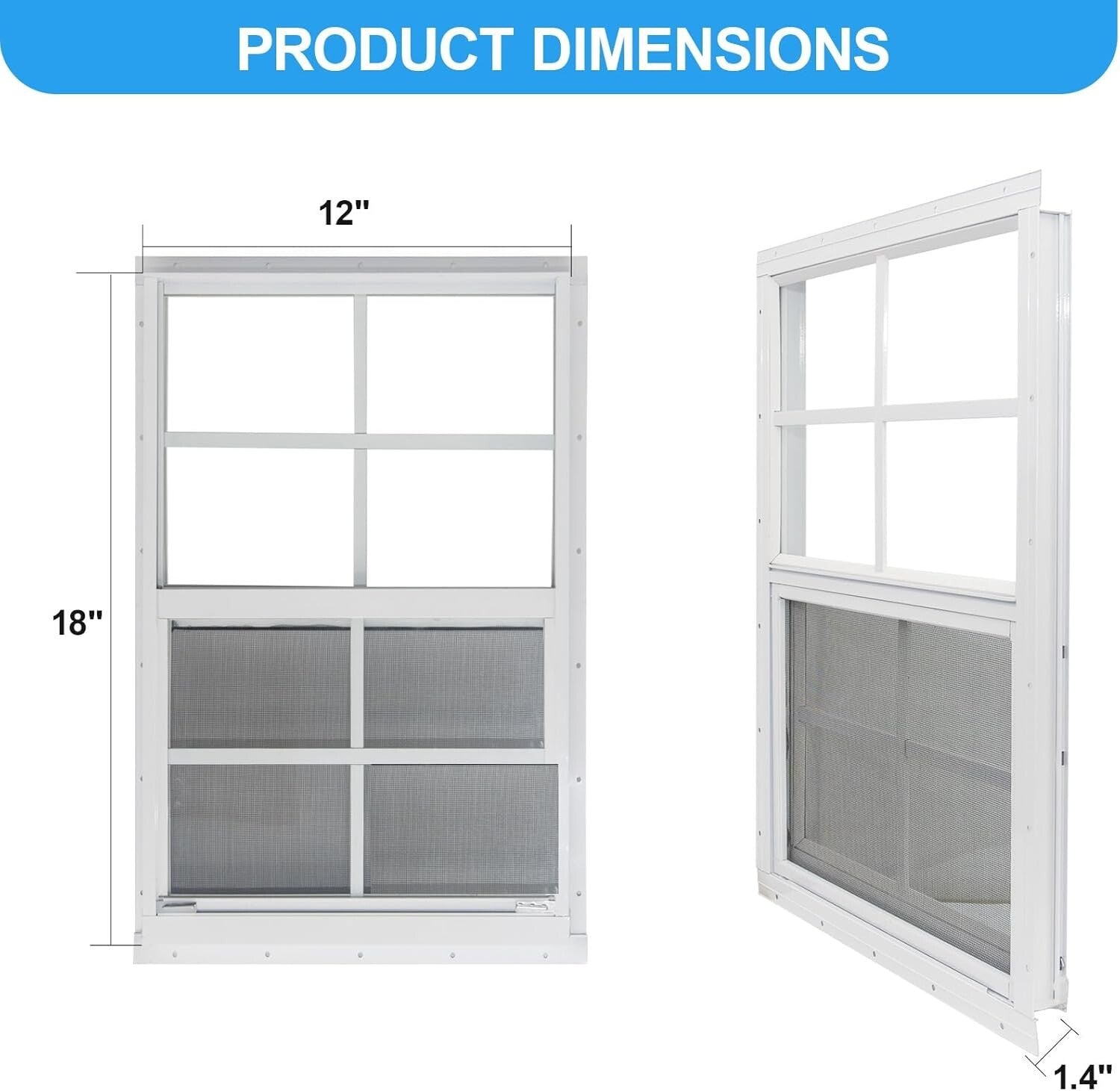 2 Pack 12x18 Flush Mount Shed Windows with Tempered Glass & Fiberglass Screen