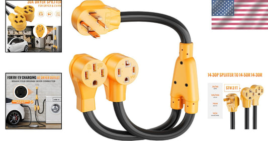 4-Prong 30AMP Adapter Cable - Connect EVs to Dryer Outlets Efficiently