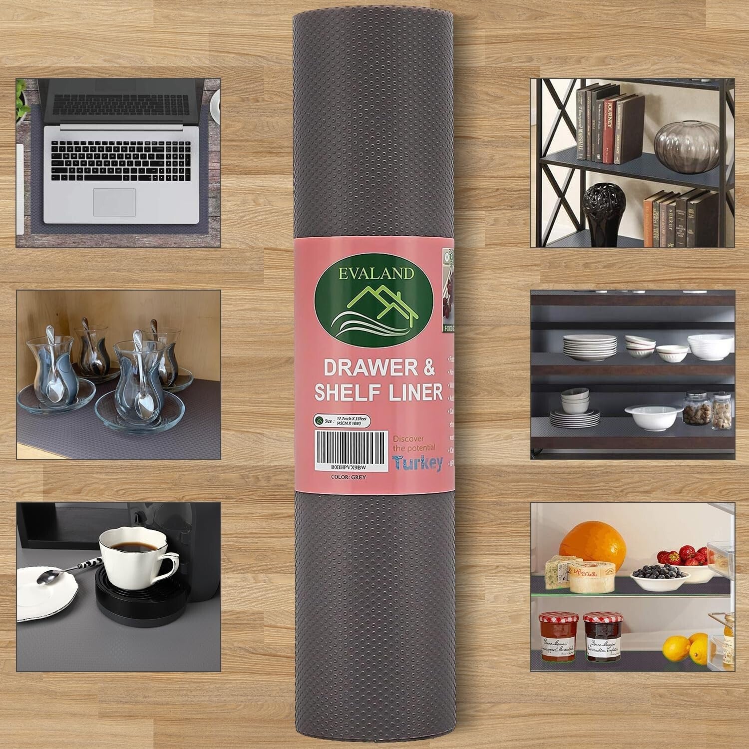 Quality Non-Slip 17.7" x 33' Shelf Liner - Easy Clean Grey Cabinet Protector