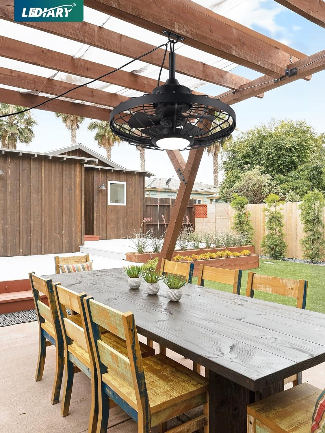 Versatile 20" Caged Ceiling Fan for Patios with Remote & Adjustable LED Light