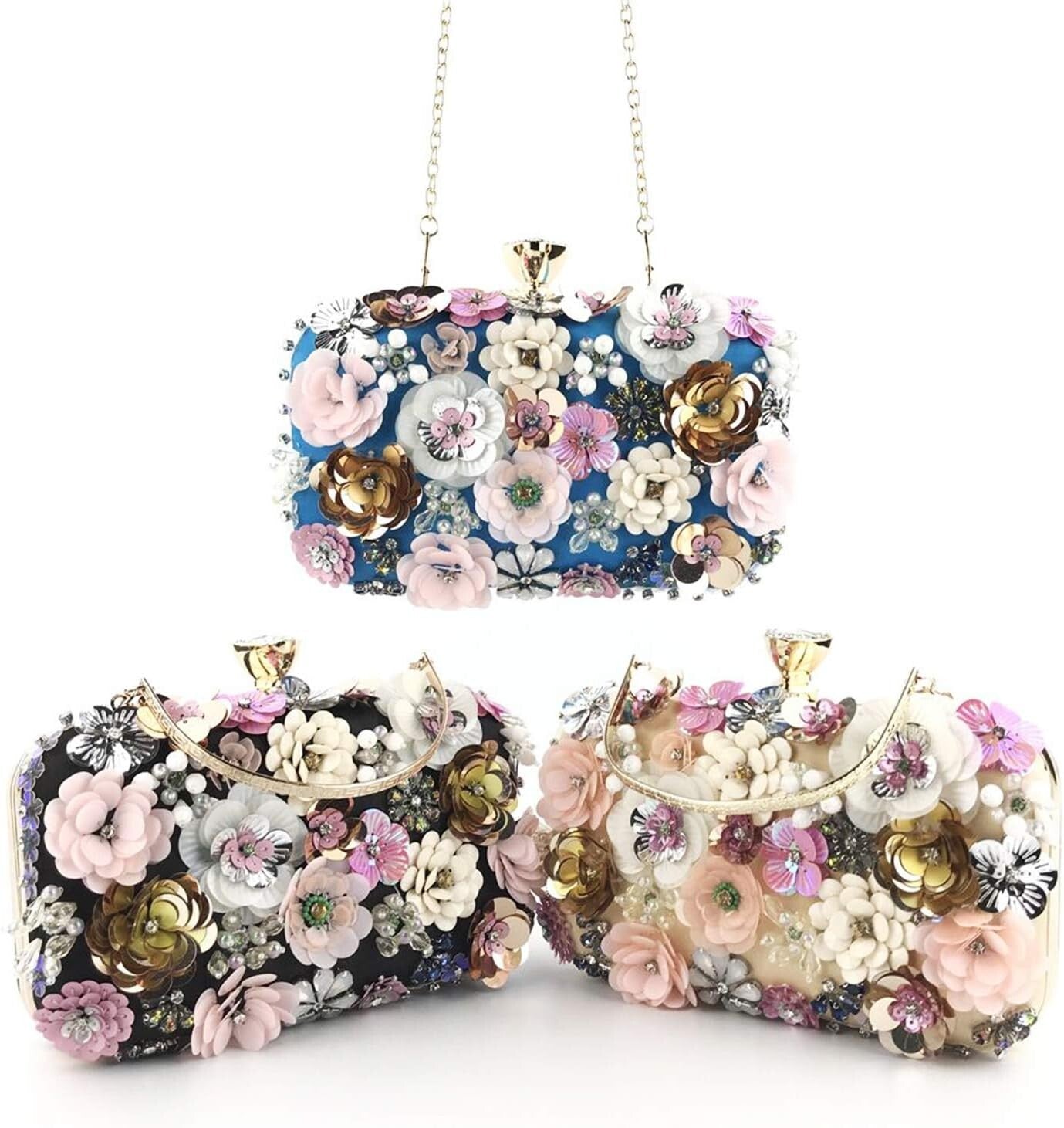 Elegant Evening Clutch with Rhinestone Closure & Floral Detail - Women’s Fashion