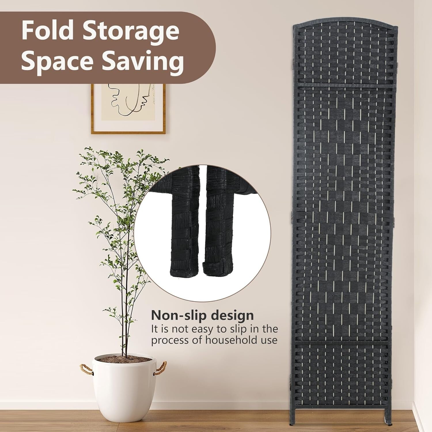 Elegant 8-Panel Room Divider - 6 Ft Black Portable Privacy Screen for Indoor Use