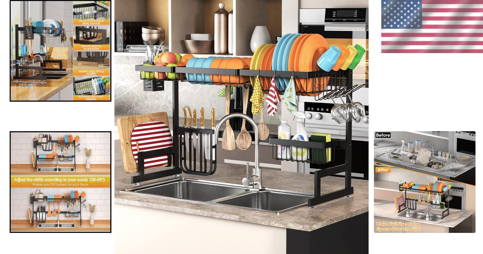 Premium Stainless Steel Dish Rack with Adjustable 2-Tier Design for Kitchen Use