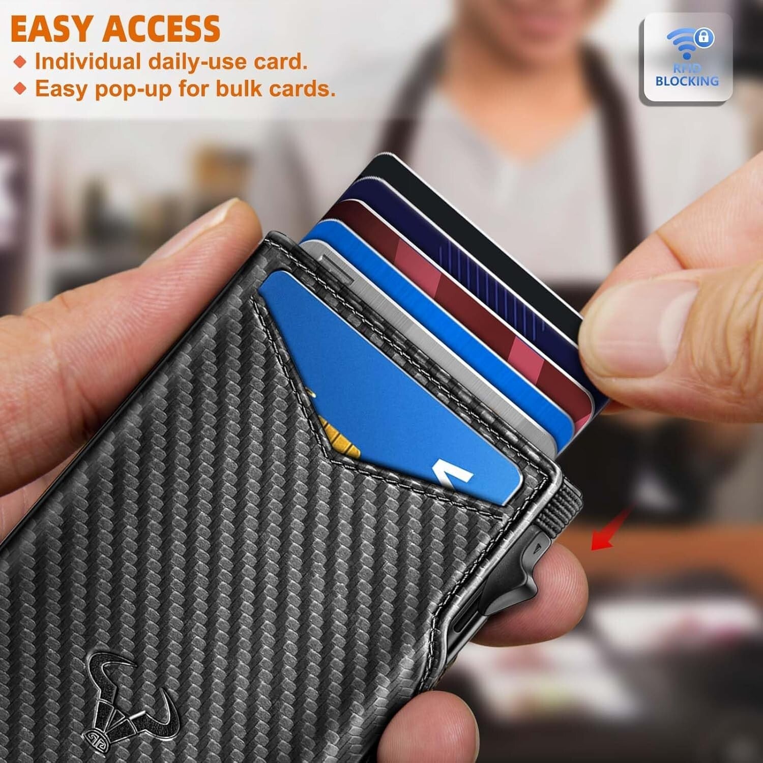 Men's Carbon Fiber Leather Wallet - Magnetic Flip, Pop-Up Cash & Card Holder