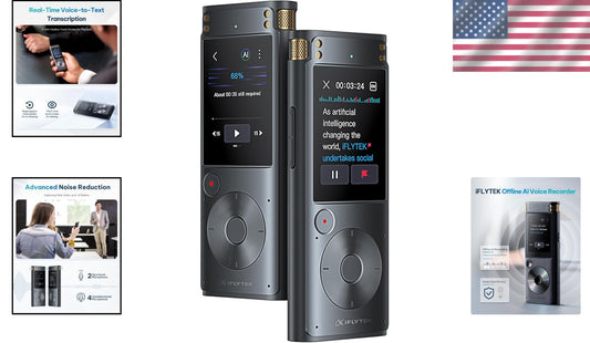 AI Voice Recorder with 5-Language Transcription & Noise Reduction - Compact Size