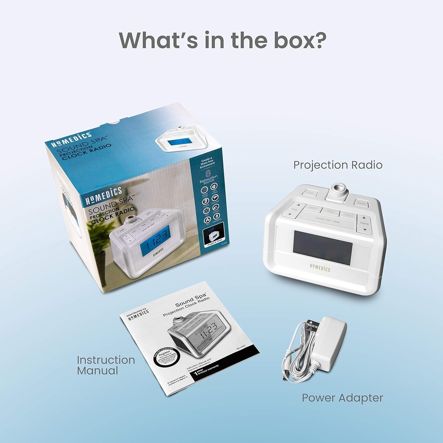 Dual Alarm Digital FM Clock Radio with LED Projection and White Noise Machine