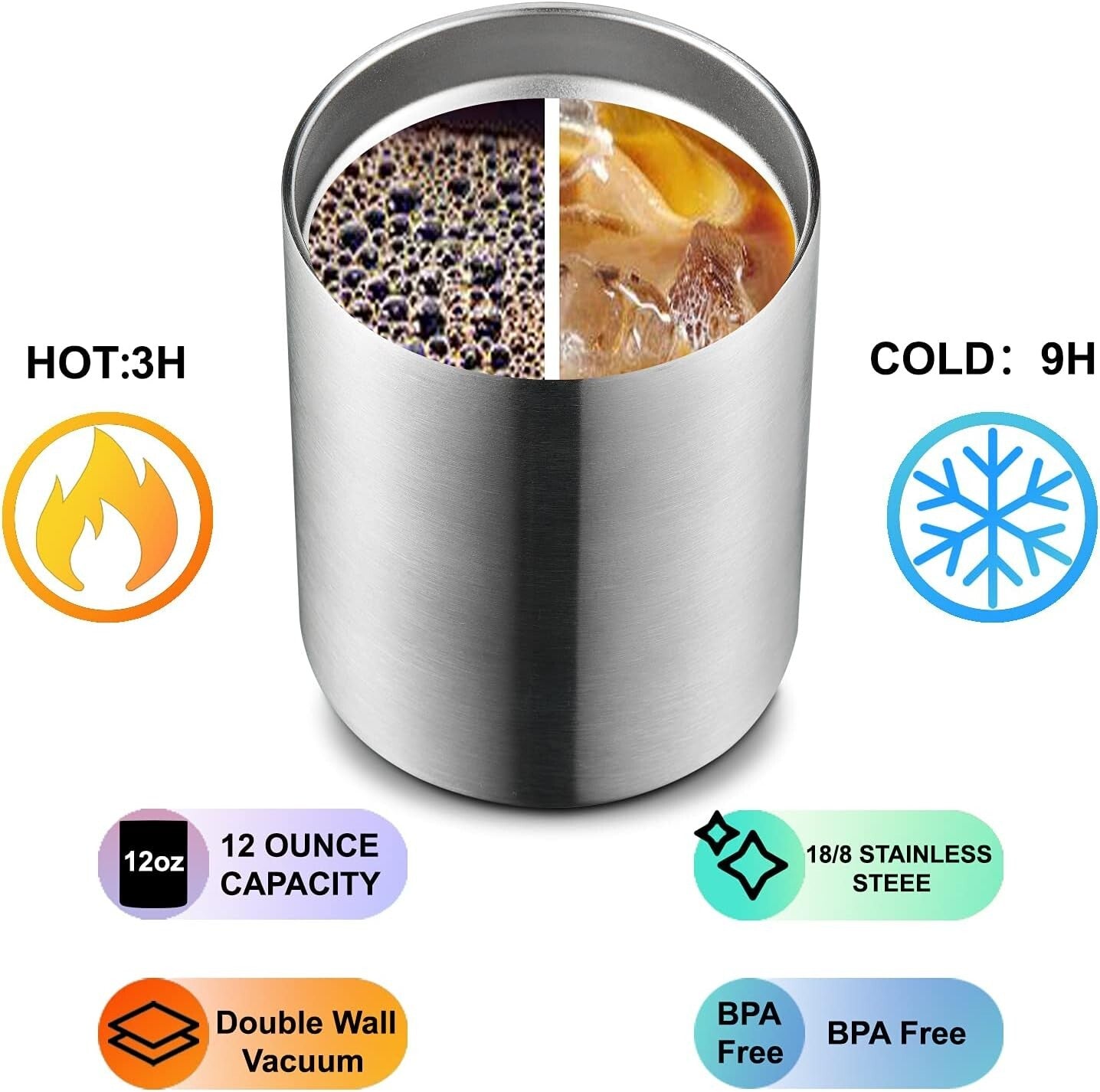 Premium 8 Pack Double Wall Coffee Cups - Reusable Tumblers for Hot & Cold Drinks