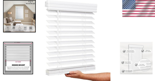 Durable 2" Cordless Faux Wood Blinds, Bright White, 35" x 72" - Easy Install