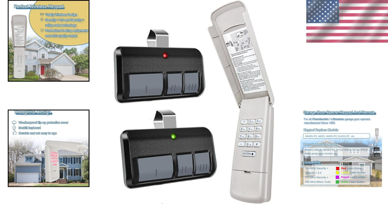 Wireless G940EV-P2 Garage Door Keypad with 2 x 893MAX Remotes for Added Safety