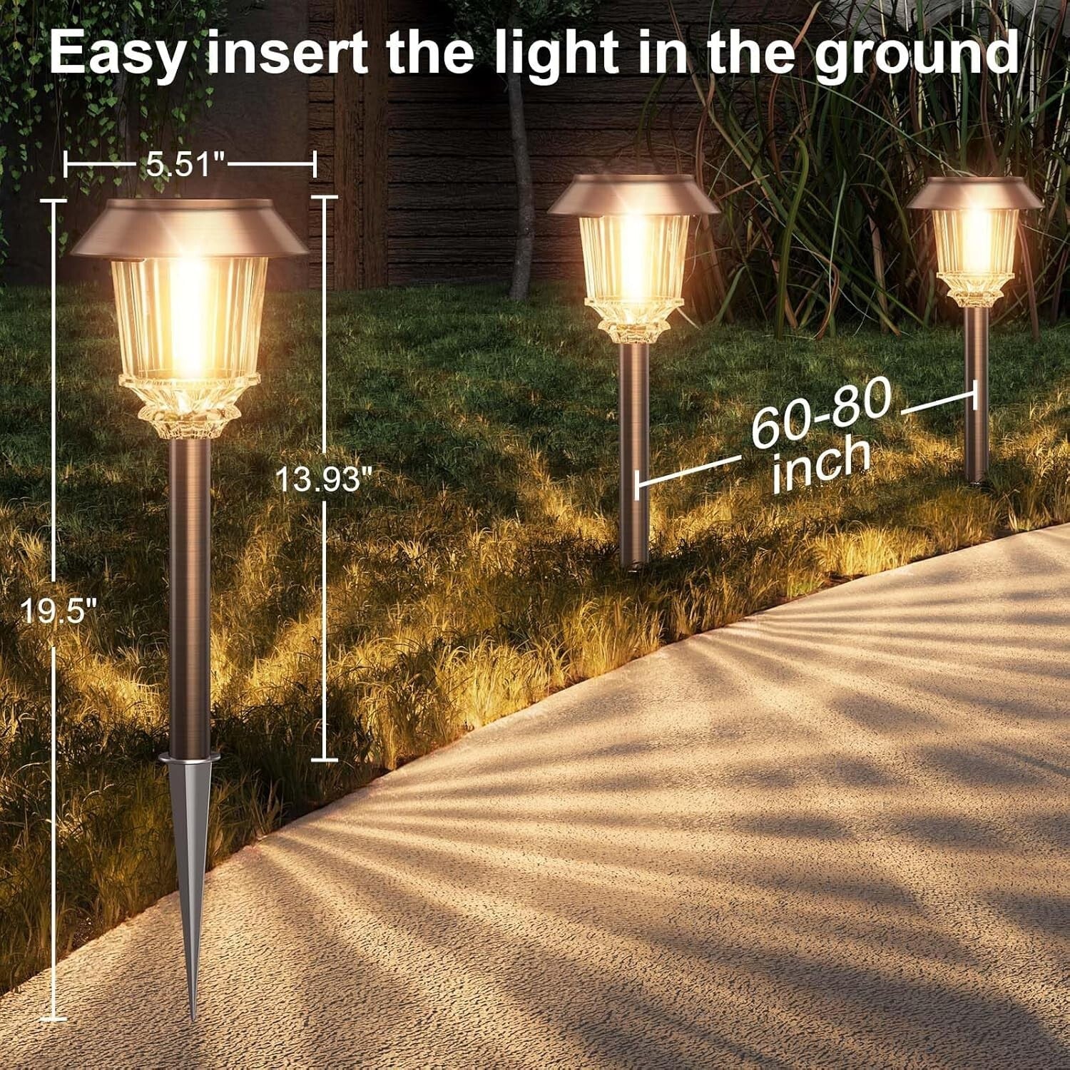 Dimmable 4 Pack Solar Path Lights with 360° Shatterproof Glass in Copper Finish