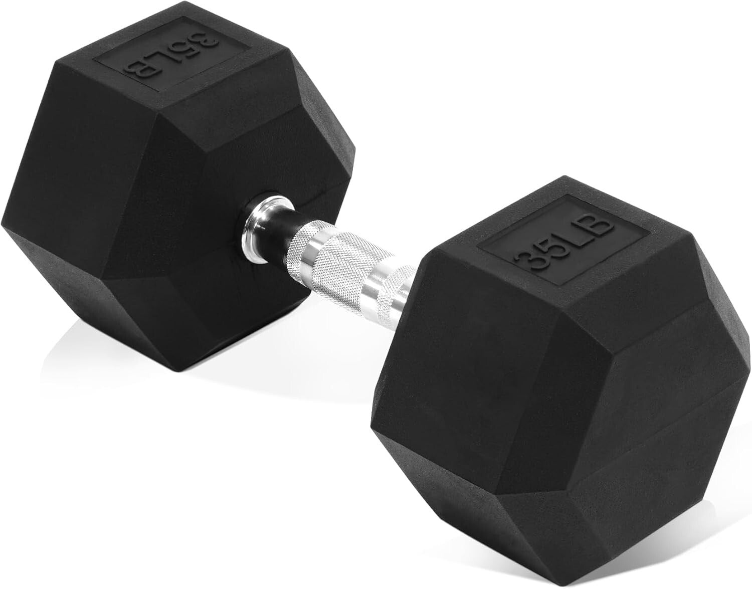 Durable 35 lb Hex Dumbbell - Rubber Coated, Non-Slip Hand Weight for Versatil...