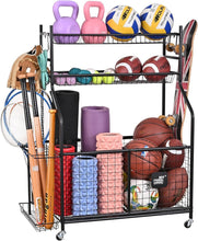 Load image into Gallery viewer, Multifunctional Sports Equipment Garage Organizer with Storage Bins &amp; Bat Rack