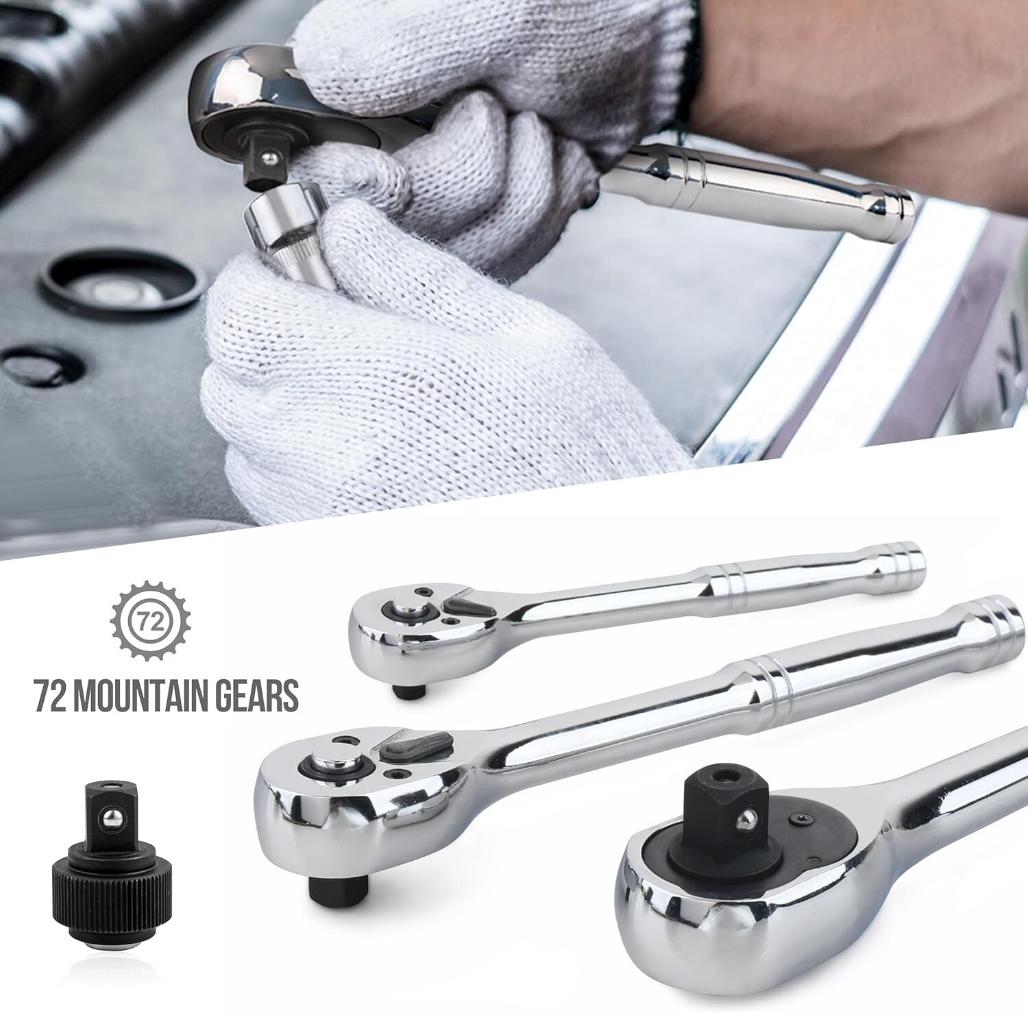 Durable SAE & Metric Mechanic Tool Set with Polished Chrome Finish - 145 Pieces