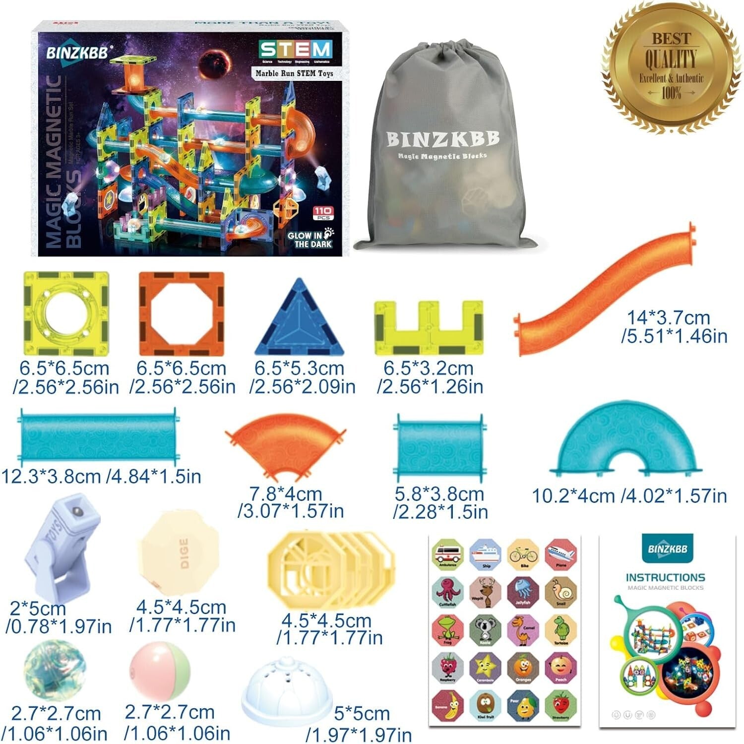 Fun 110 PCS Magnetic Marble Run Set - STEM Building Blocks for 3–10 Year Olds