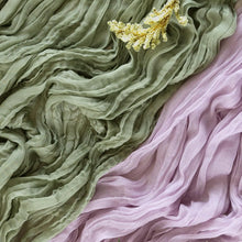 Load image into Gallery viewer, Sage Green Cheesecloth Table Runner 10ft for Elegant Weddings &amp; Celebrations