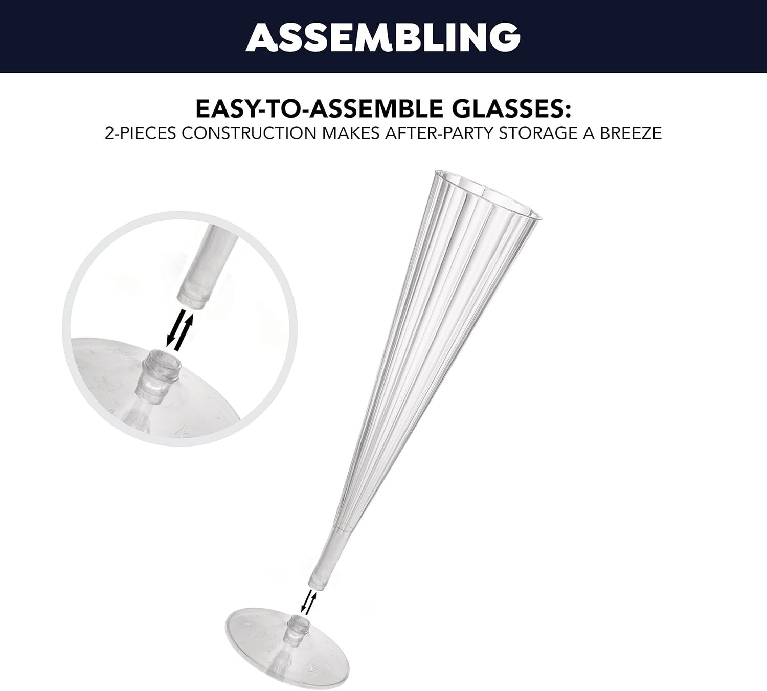 100-Count Deluxe Clear Plastic Champagne Flutes - 5 oz Elegant Party Glasses