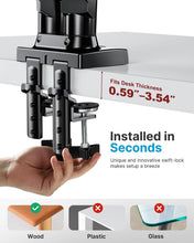 Load image into Gallery viewer, High Stability Dual Monitor Stand - C-Clamp &amp; Grommet Mount for Heavy Screens
