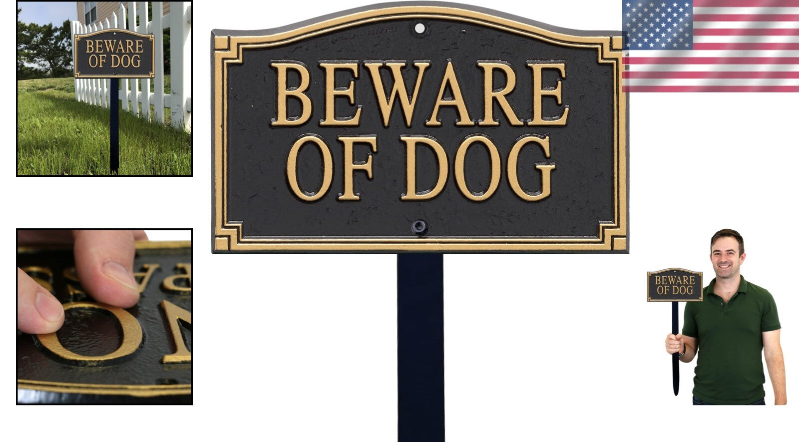 Durable 18" Tall 'Beware of Dog' Plaque - Elegant Yard Sign with Rustproof Stake