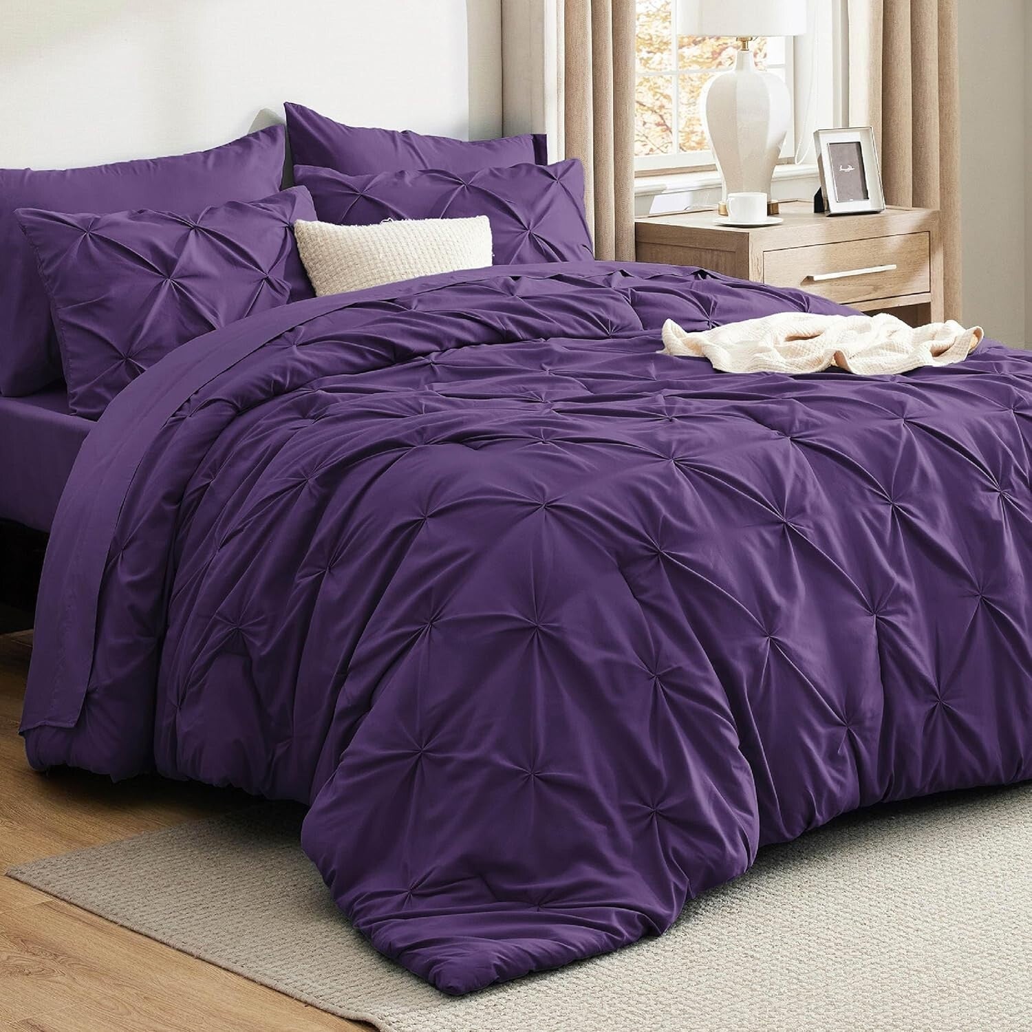 7-Piece Modern California King Bedding Set - Elegant Purple Comforter & Sheets