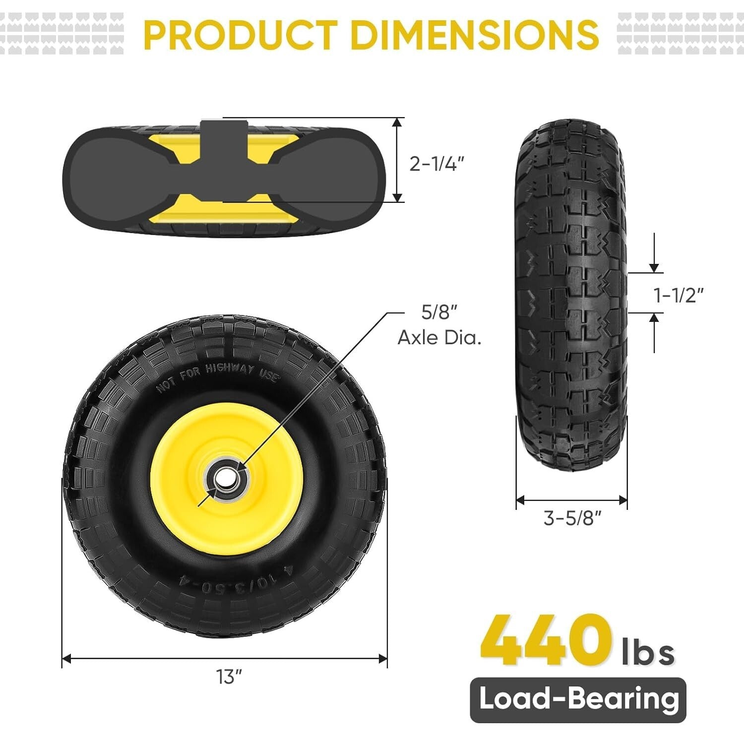 Tough 2 Pack 13" Flat Free Tires – Ideal for All Terrain Use & Smooth Transport