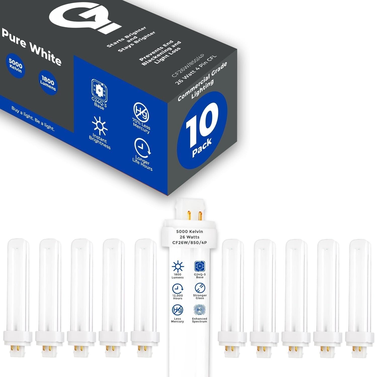 Energy-Efficient 10-Pack 26W CFLs – Ideal for Can Lighting with G24Q-3 Base