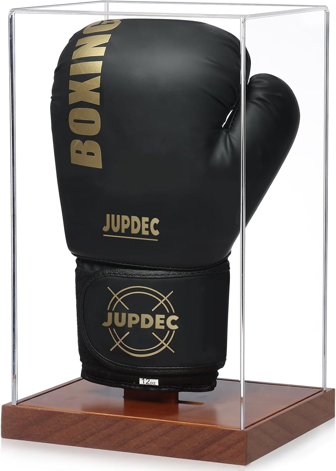 Compact UV-Protected Boxing Glove Display Showcase with Wood Base - Easy Setup