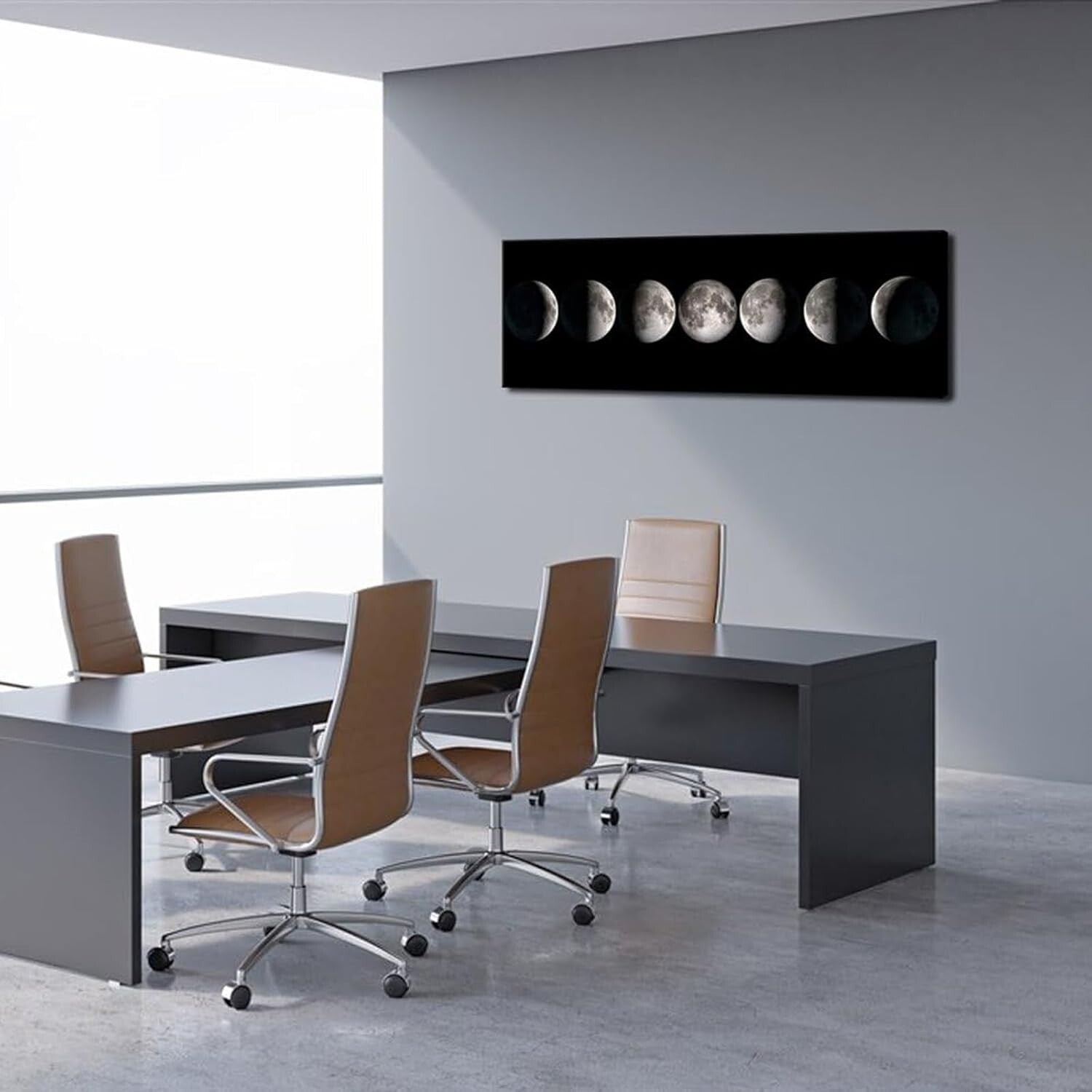 Sophisticated 20"x55" Moon Phases Canvas Artwork - Waterproof & Fade-Resistant