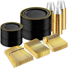 Load image into Gallery viewer, Luxurious Black and Gold Dinnerware Set: 600 Disposable Pieces for 100 Guests