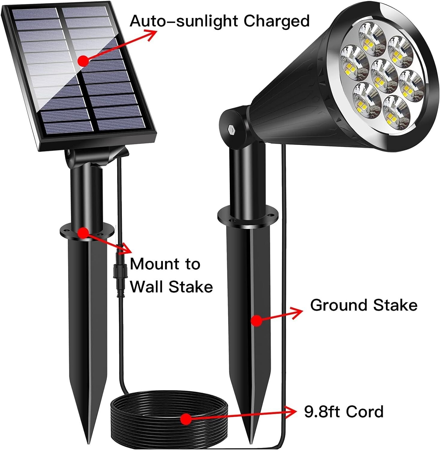 2-Pack Waterproof Solar Spot Lights with Adjustable Panels for Outdoor Elegance