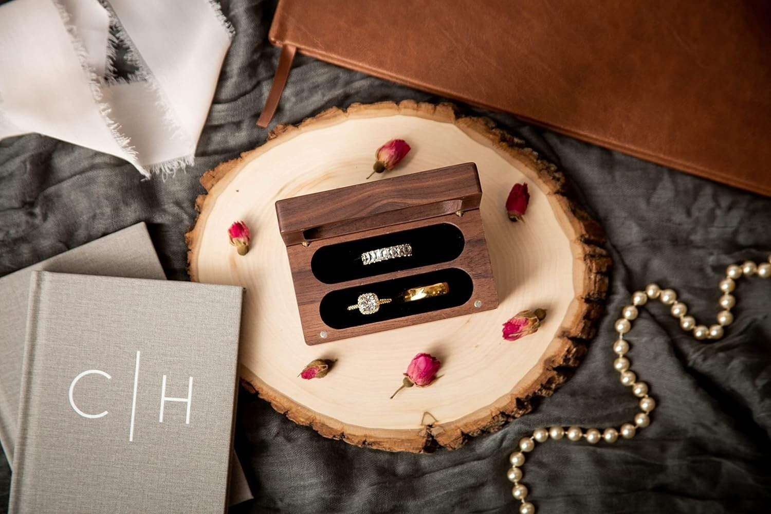 Rustic Engraved Ring Box - Ideal for Weddings, Holds Engagement & Promise Rings