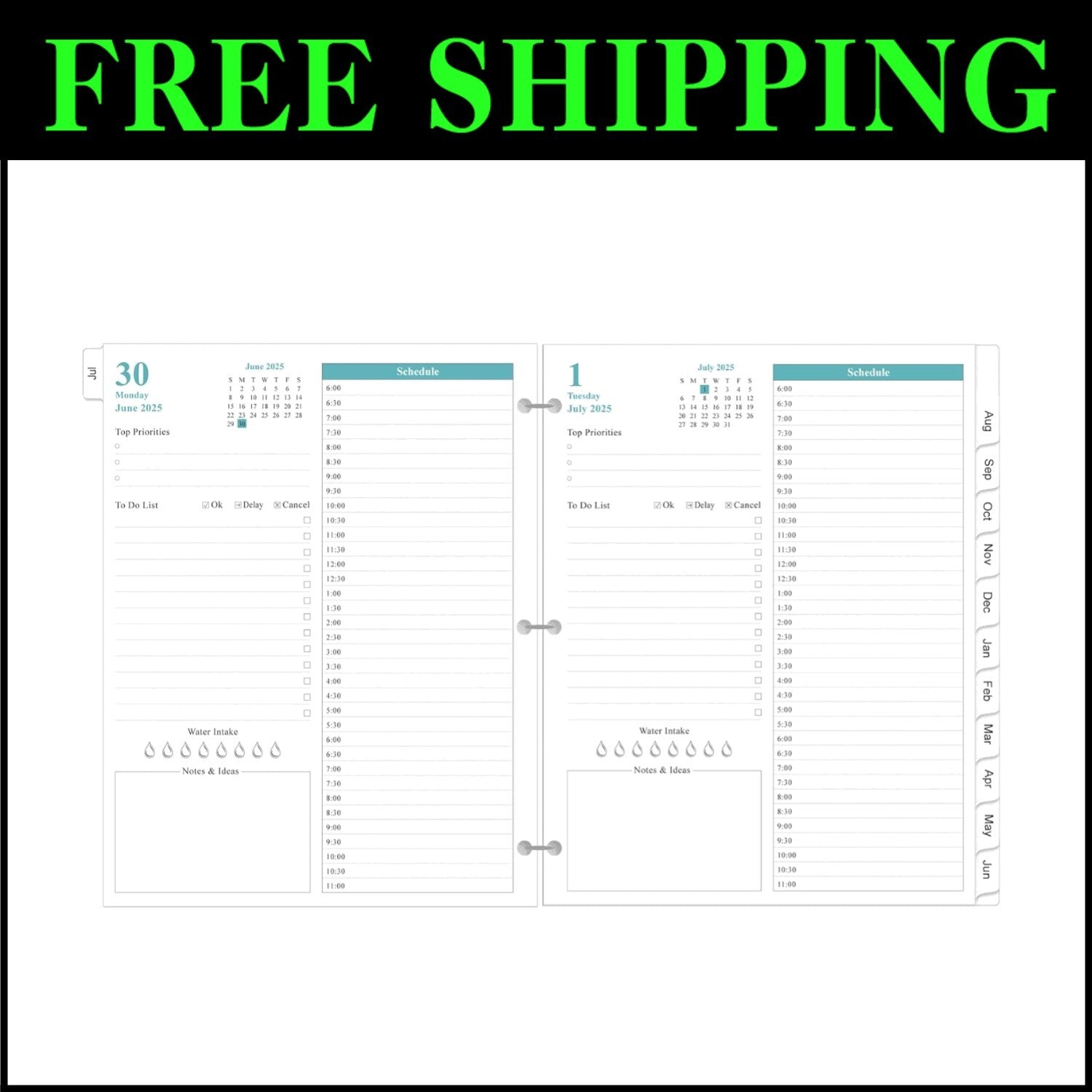 Premium 2025-2026 Daily Planner Refill - 3-Hole Punched with Productive Layouts