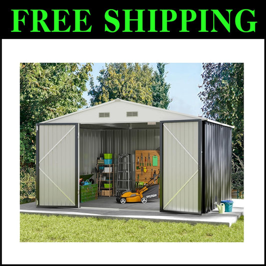 Galvanized Steel Outdoor Storage Shed 10FT x 10FT - Ideal for Gardens and Patios