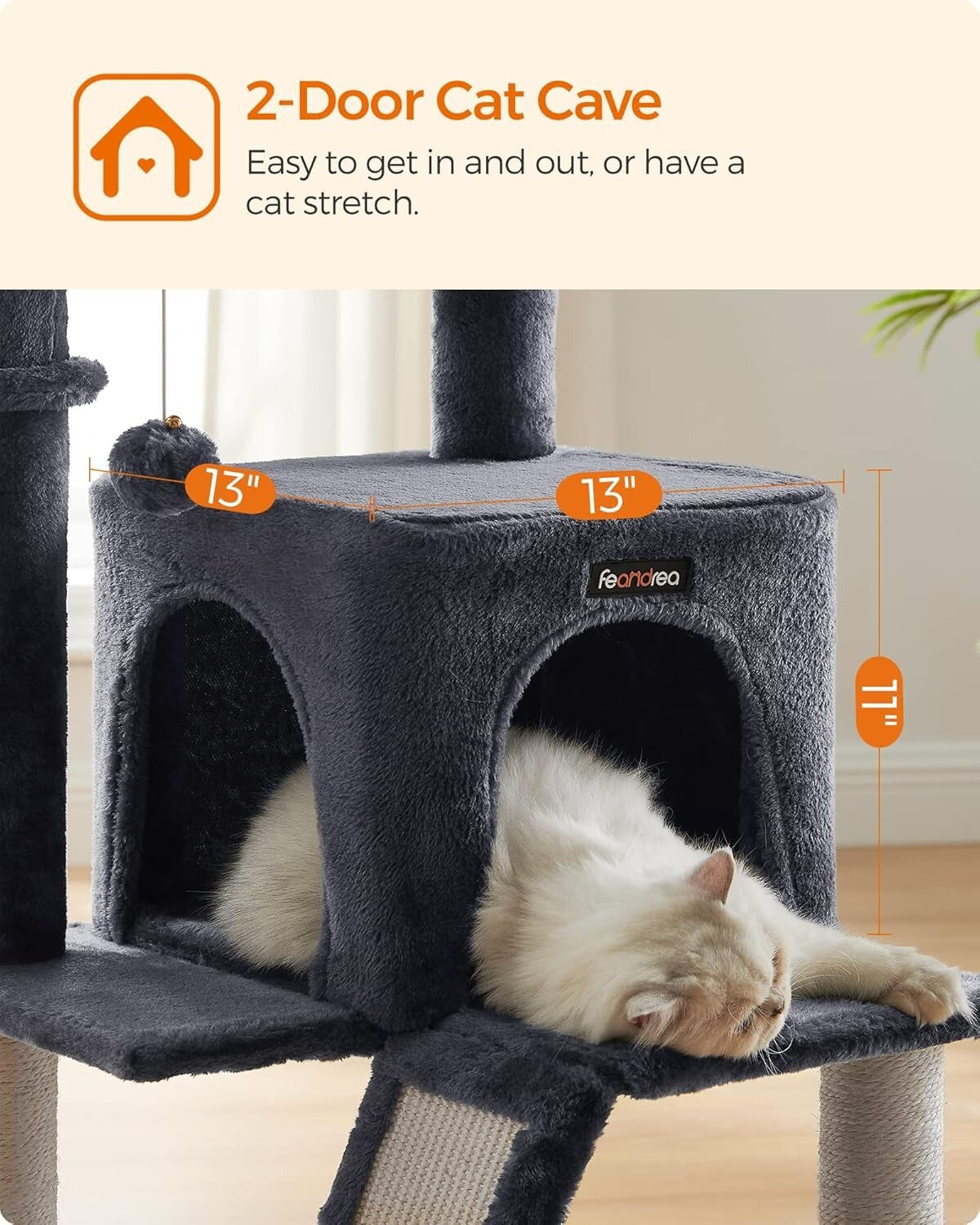 37.8-Inch Multi-Level Cat Tower with Scratching Ramp for Large Cats & Kittens