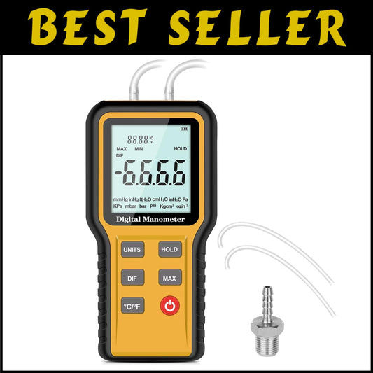 Professional Dual-Port Digital Manometer - 12 Units Gas Pressure Tester