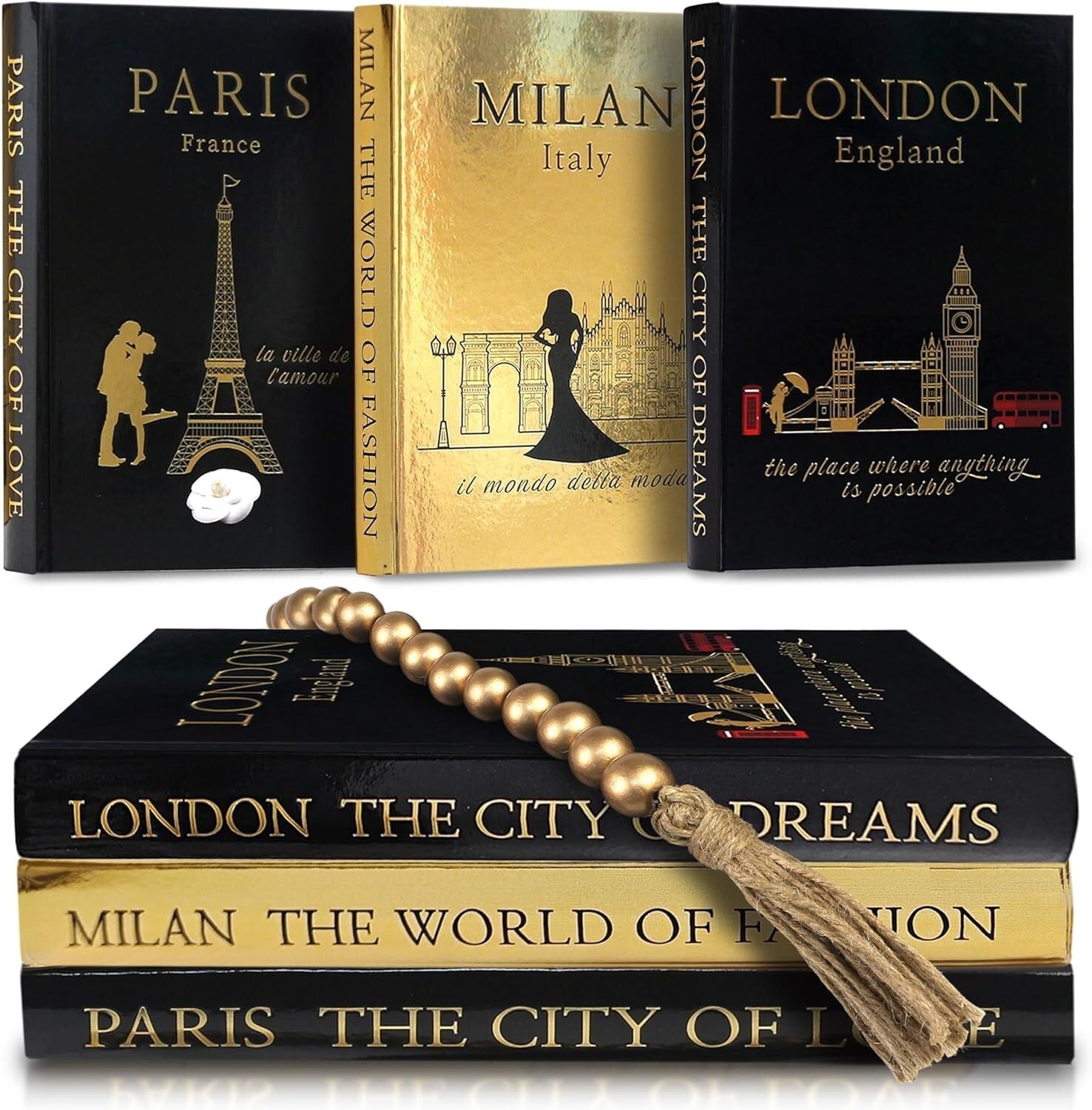 Stylish Decorative Book Set of 3 with Gold Accents - Perfect for Gift Giving