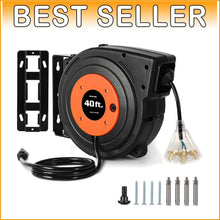 Load image into Gallery viewer, Versatile Wall Mount 40 FT Extension Cord Reel - Automatic and Weather Resistant