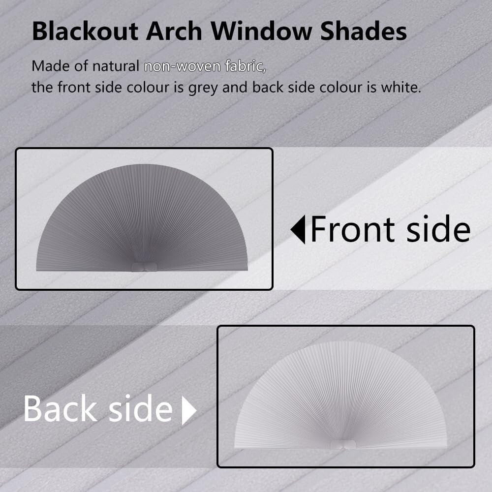Customizable Half-Round Blackout Pleated Shades for Arch Windows - Dark Gray