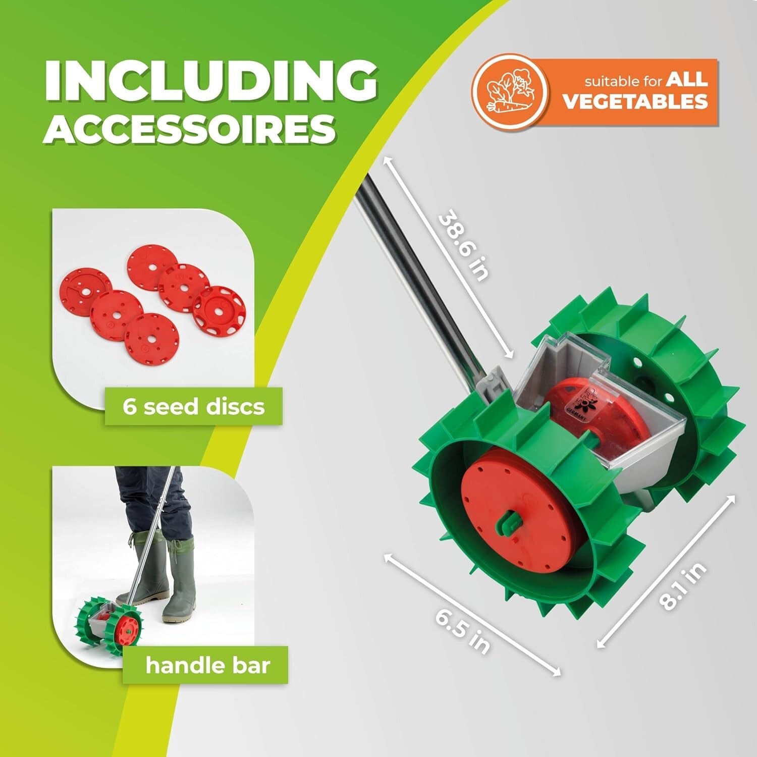 Compact Ergonomic Seeder with 6 Disc Options for Efficient Vegetable Gardening