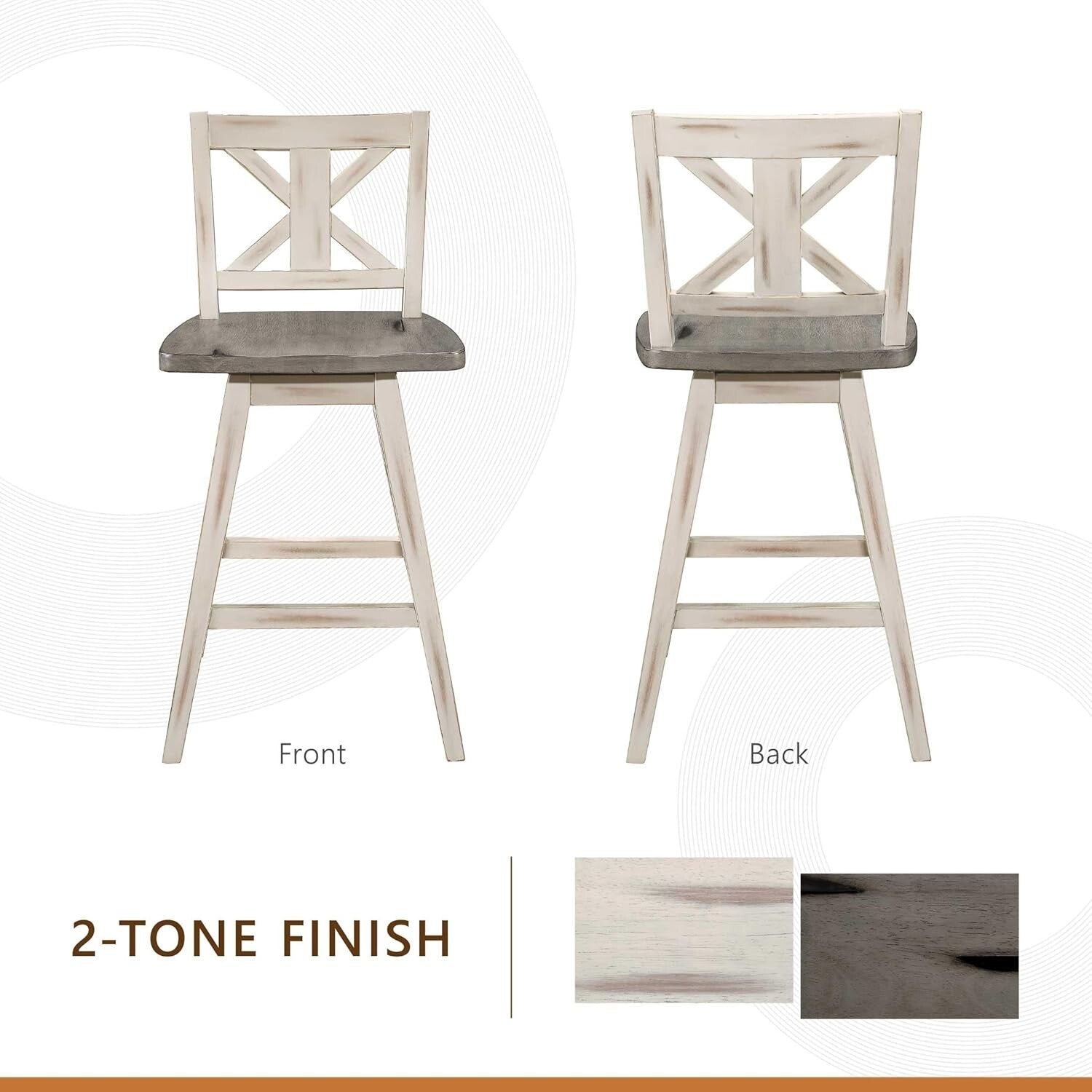 Rustic White High Back Swivel Bar Stools Set of 2 - Perfect for Farmhouse Decor